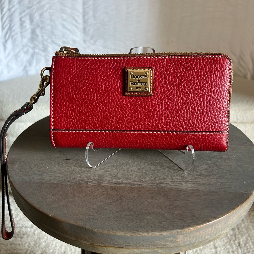 Dooney and Bourke Pebble Leather Wallet Wristlet in RED